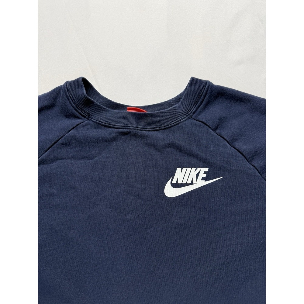 Nike Crewneck Sweatshirt Mens M Navy Blue fleece White Swoosh Logo Pullover - Picture 6 of 6
